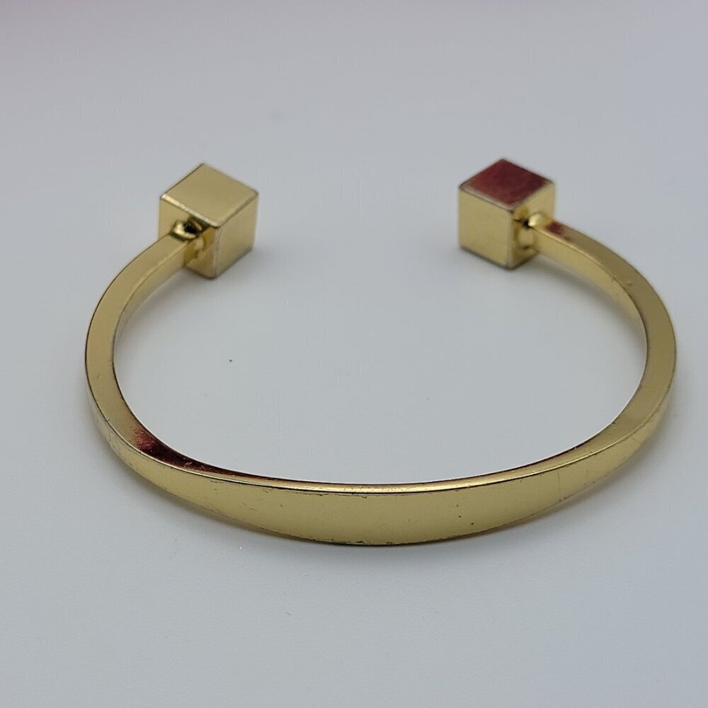 J. Crew Gold Tone Cube Charm Open Cuff Bracelet 6 Inches Size Small - Picture 3 of 11
